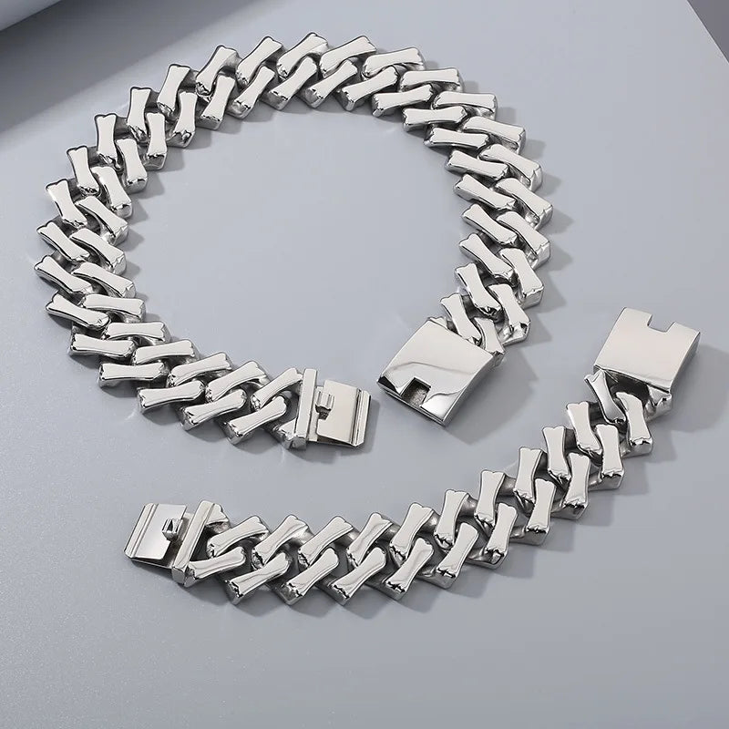 Diamond Shape 32MM Smooth Heavy Luxury Gold Men Cuban Chain Necklace Hip Hop Thick Bracelet Men
