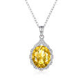 YBO 925 Sterling Silver Natural Citrine Pendant Necklace Dainty Pear-Shaped Geometric Design for Women's Wedding Party Outfit