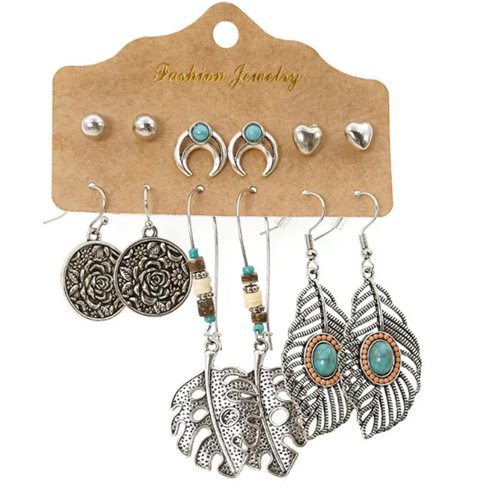 Feather Flower Charm 3 Pairs a Set Enamel Earrings Elegant Women Jewelry