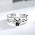 3 In 1 Love Heart Four-Leaf Lucky Clover Rhinestone Adjustable Opening Ring for Women Party Wedding Engagement Jewelry Gift