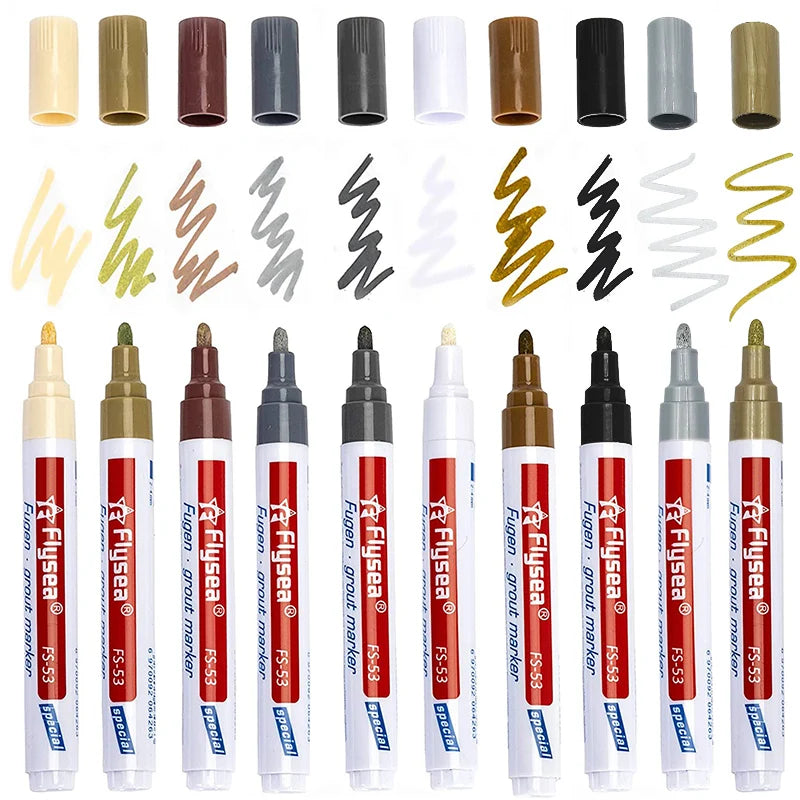 Flysea Pen Grout Marker Customized Logo Whitening Ballpoint Pen Multi-Colored Water-Based Ink 4.5MM Tip Ceramic Tile Use EN71