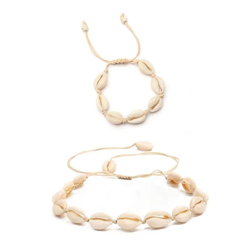 Natural Cowrie Beads Shell Bracelet/Anklet/necklace Handmade Beach Bracelet Jewelry Hawaiian Jamaican Style Adjustable for Women
