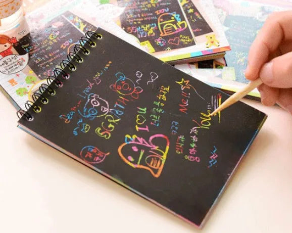 12 Sheets Spiral Scratch Paper Rainbow Painting Sketch Pads DIY Art Craft Scratchboard