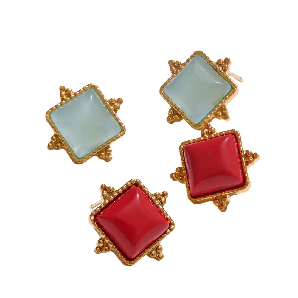 Women Fashion Jewelry Gift New Design Natural Stone Ear Studs 18K Gold PVD Plated Stainless Steel Stud Earrings