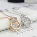 Delicate Valentine's Gift Silver Rotate Crystal Crown Pendant Necklace Gold Shiny CZ Crown Charms Necklace