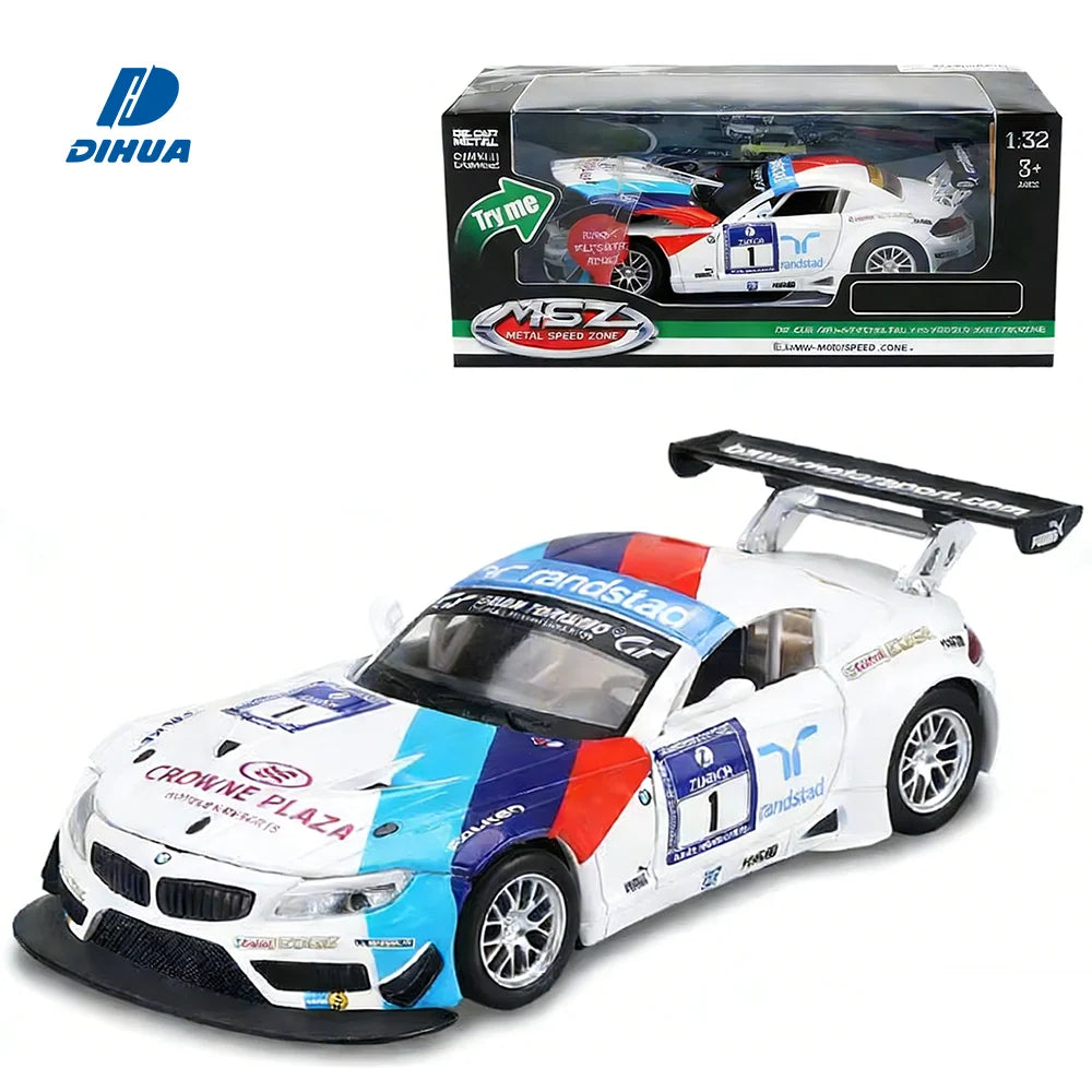 1/32 Scale Zinc Alloy Die Cast Pull Back Car Model Z4 GT3 with Light and Sound Effects Toy Vehicle for Kids Boys Collection