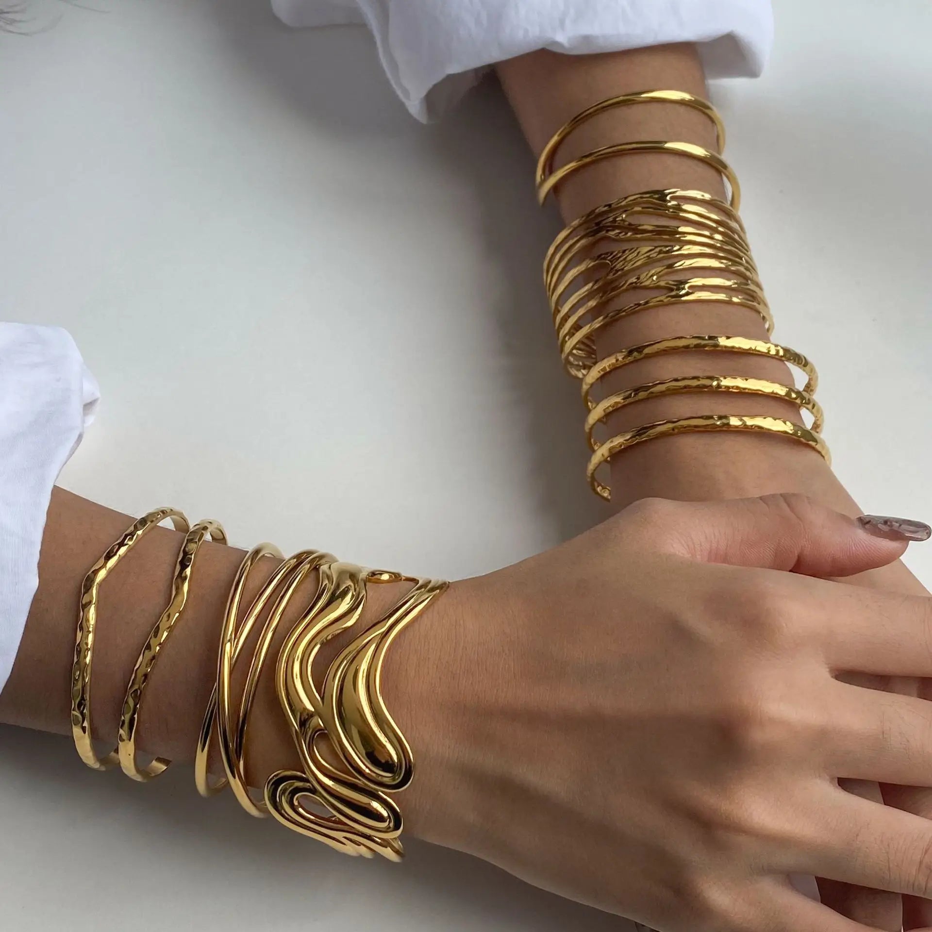 Stainless Steel Irregular Lines Multi-layer Hollow Open Bracelet Retro Bracelet Titanium Steel Bracelet