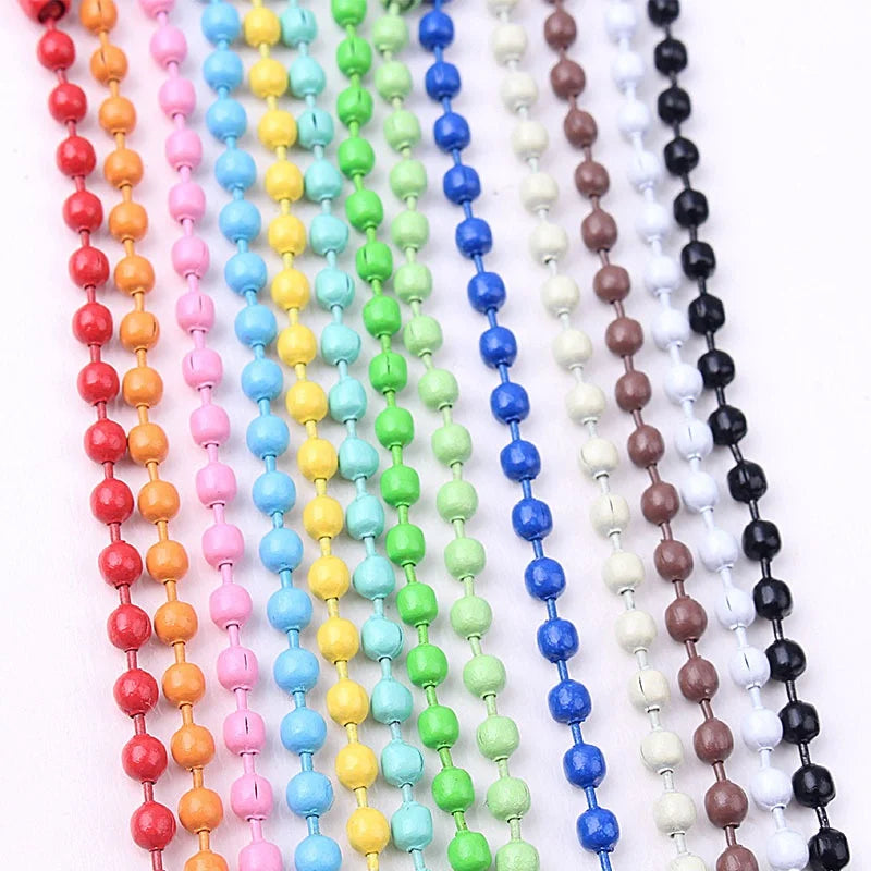 2mm Colored Ball Bead Spool Metal Chain with Connectors 100 Pcs/bag for Jewelry Findings Accessories