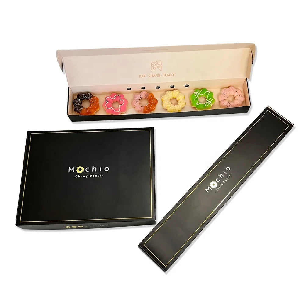 2025 Wholesale Custom Biodegradable Paper Bakery Cookie Packaging Luxury Black Mochi Donut Box With Logo