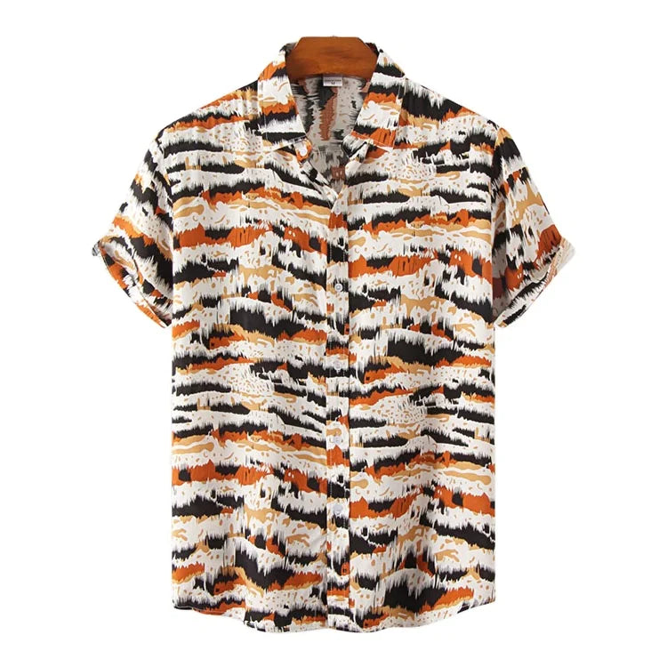 New Stylish Tiger Pattern Print Hawaiian Shirt Men Short Sleeve Button Down Beach Shirts Mens Casual Party Holiday Shirt