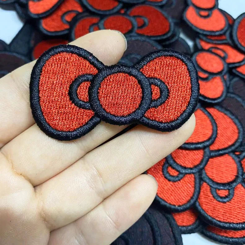 New Hot  Iron on Embroidered Red Bowknot  Patch for Hat Hoodies Decoration
