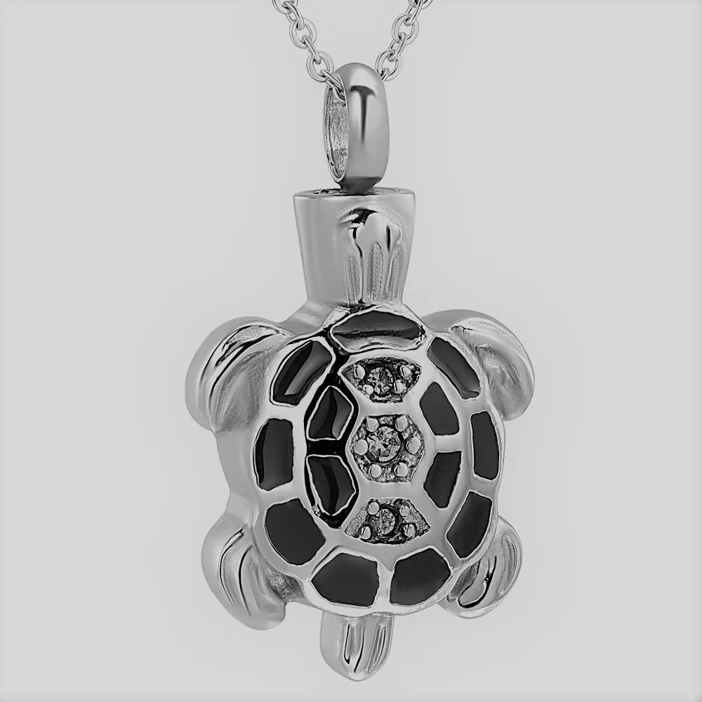 Christian Stainless Steel Sea Turtle Cremation Memorial Pendant Necklace for Women/Children Pets Ashes Souvenir Keepsake Coffin