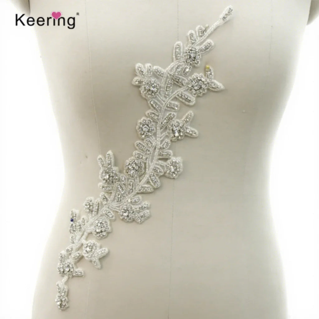 WRA-1041New Arrival Bodice Applique Rhinestone Patch Applique for Sewing on Bridal Dress
