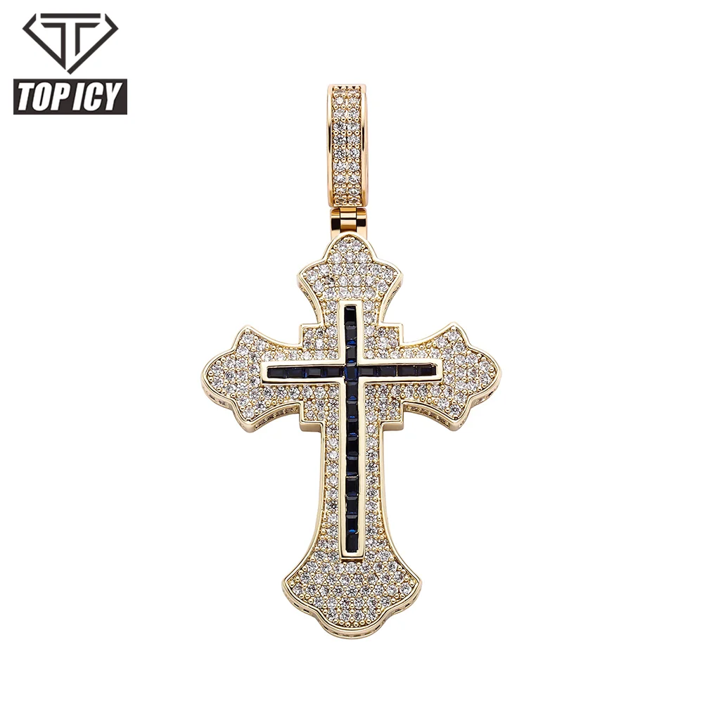 Hip Hop Iced Out Cubic Zirconia Big Cross Pendant Necklace Jewelry Pendants for Necklace