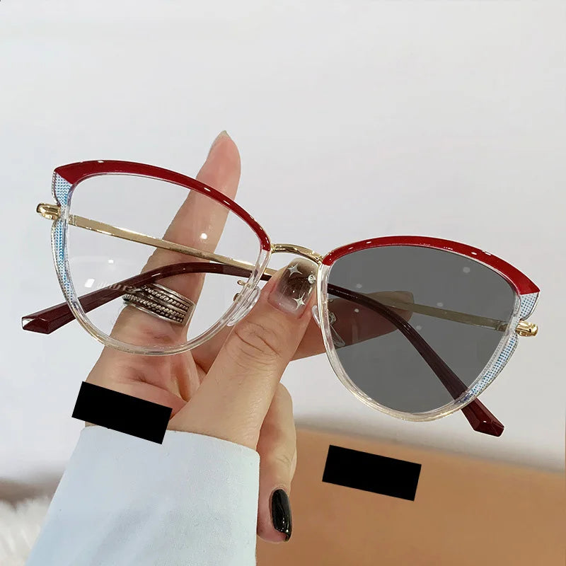New Trendy Color-changing Anti-blue Light Phototropy Glasses Fashion Cat Eye Spectacle Frames Eyewear Glasses Fashion Women