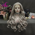 Celebrity Wholesale High Density Heat Resistant Fiber Pre-plucked Natural Hairline Silver Lace Front Wigs
