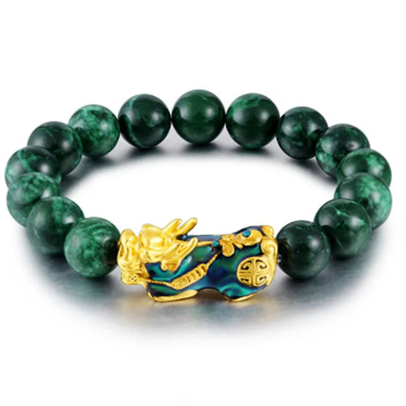 Hot Sale Fashion Jewelry Natural Stone Change Colour Jade  Fengshui Green Agate Pixiu
