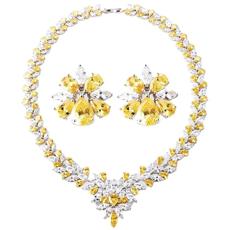 Hot Sale European and American Flower Shaped Earing and Necklace Set Jewelry for Luxury Bridal Jewelry