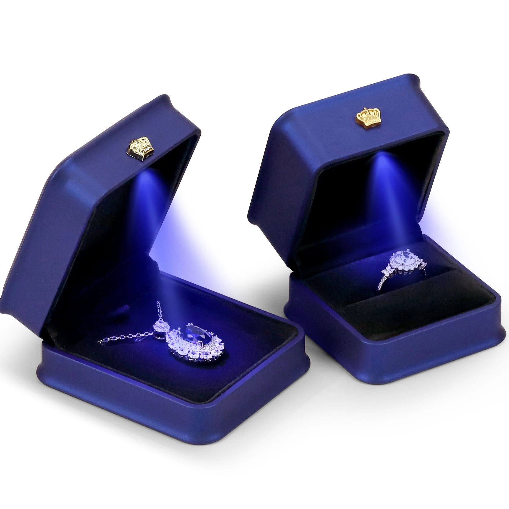 Tongxing Factory Direct Supply Custom Logo LED Lamp Engagement Ring Box Luxury Velvet and Plastic with Carton Packing