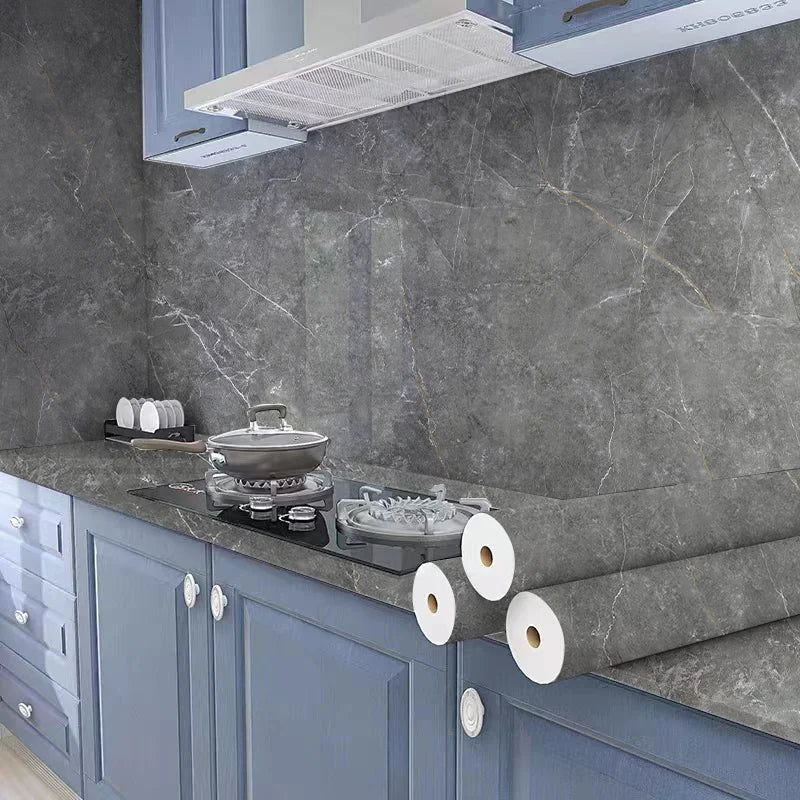 Dark Grey Glossy Marble Wallpaper Peel and Stick Waterproof Marble Self Adhesive Removable Contact Paper for Home Decoration