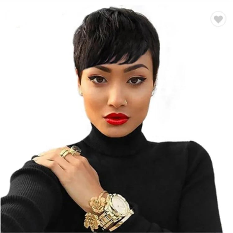 Summer Short Pixie Cut 100% Indian Human Hair Straight Lace Front Wig MegaBDM