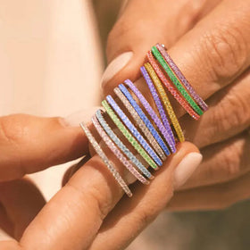 Wholesale Full Diamond Stainless Steel Rings Unique Stackable 1.5mm Colorful Zircon 12 Months Birthstone Rings Gifts for Women