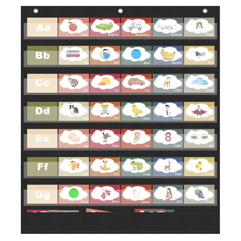 7-Pocket Classroom Standard Clear Pocket Chart with 2 Extra Storage Pockets for Home Office Organization School Supplies