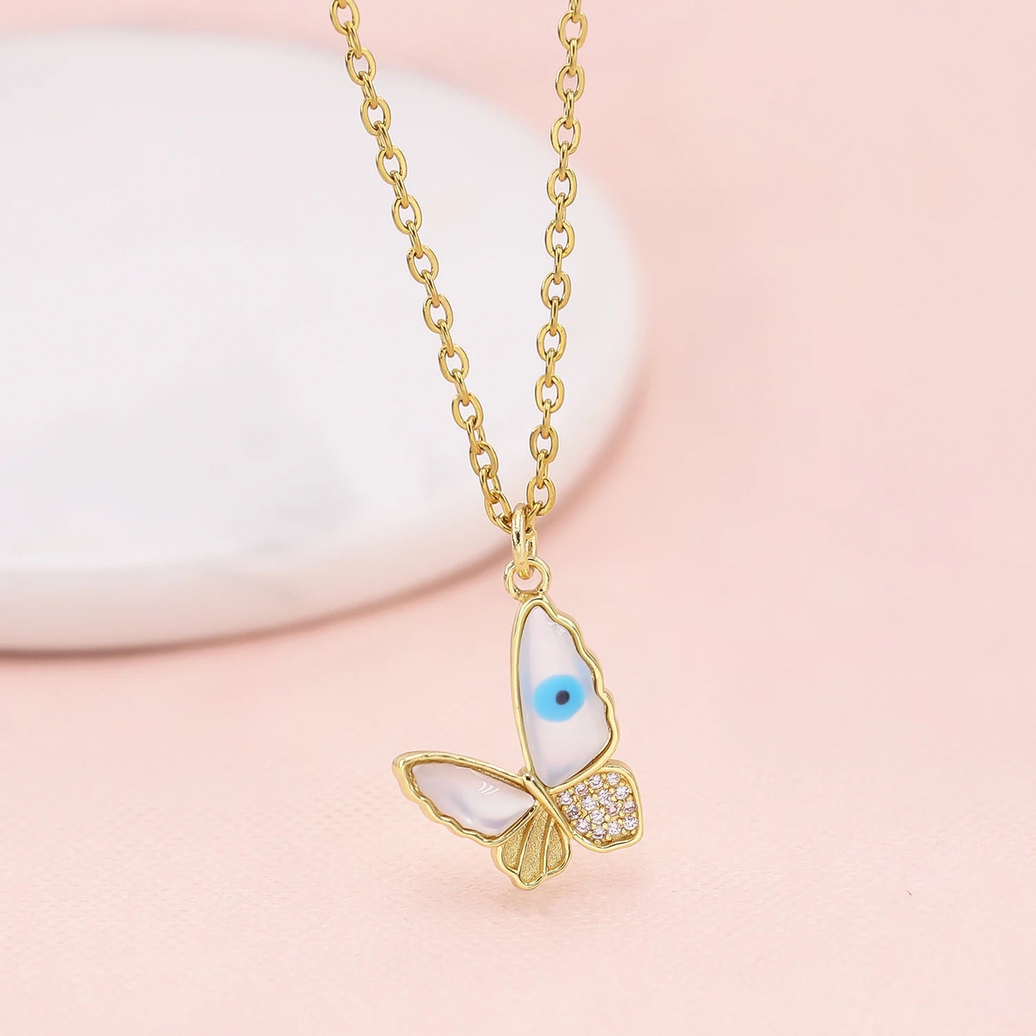 Clover Eye Necklace Gold Plated Stainless Steel Pendant Necklace for Women Designer Jewelry Statement Necklaces