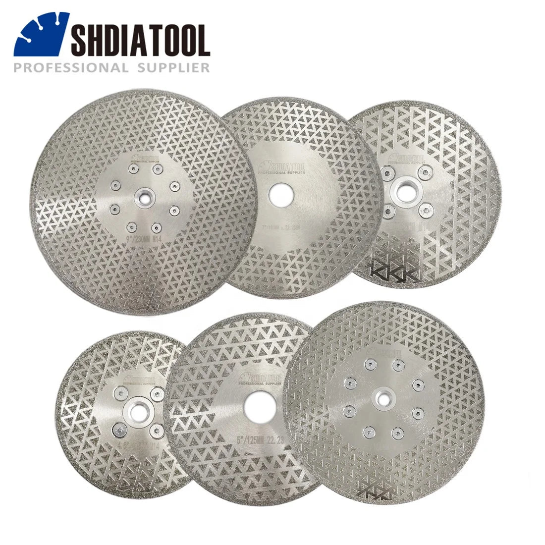 SHDIATOOL 4''/4.5"/5''/7''/9'' Both Side Electroplated Diamond Cutting&Grinding Blade M14 Flange Coated Diamond Abrasive Disc