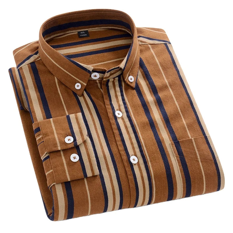 RNSHANGER Men Cotton Oxford Striped Casual Long Sleeve Shirts New Fashion Businessman Office Daily Classic Men Shirts