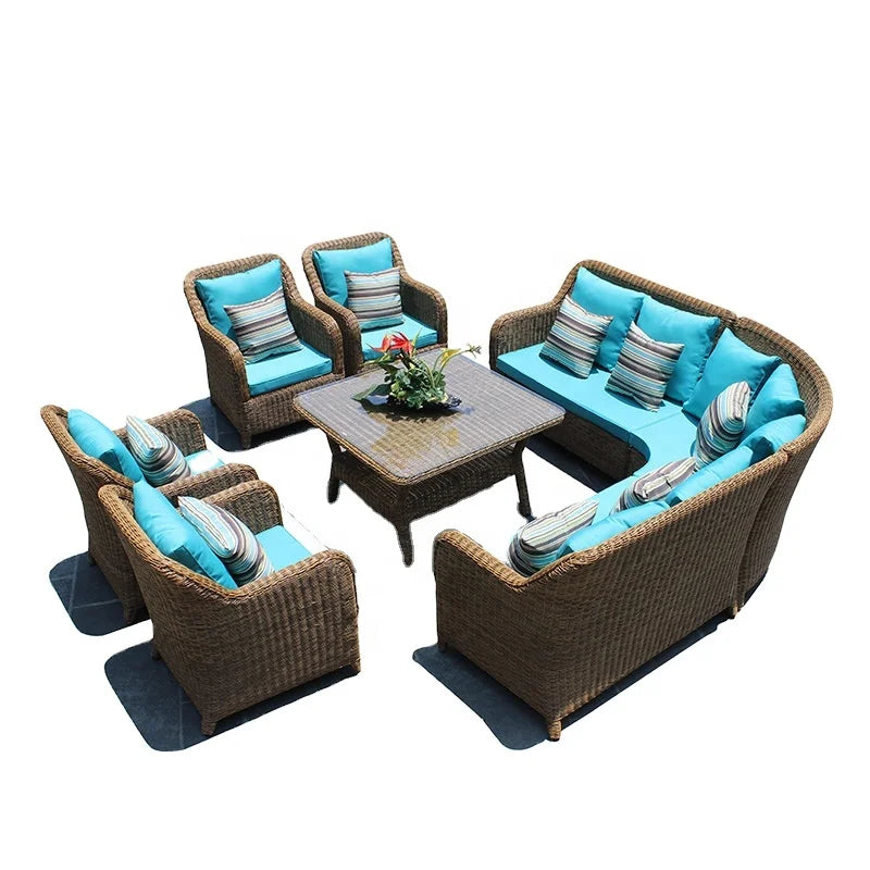 Outdoor Modern Corner Rattan Sofa Dining Chair Coffee Table Design Size Sofa Fabric Cushion Garden Furniture Aluminum Frame Sofa