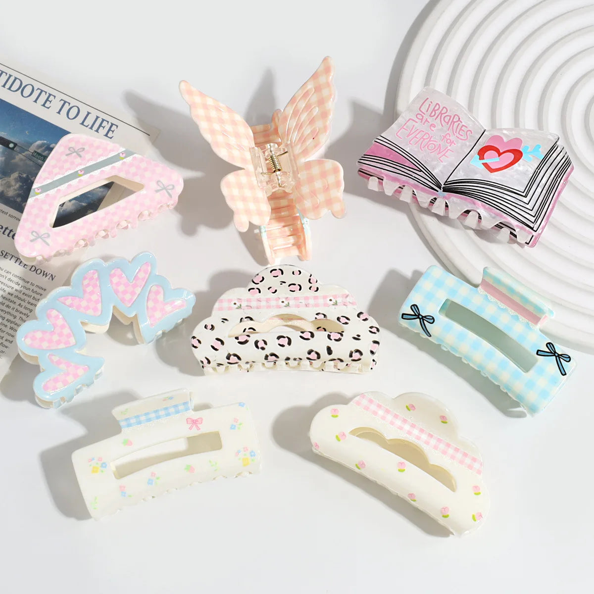 New Fashion Sweet Light Cream butterfly Leopard Lace Grab Clip with love Small Floral Hair Clip Hair Accessories