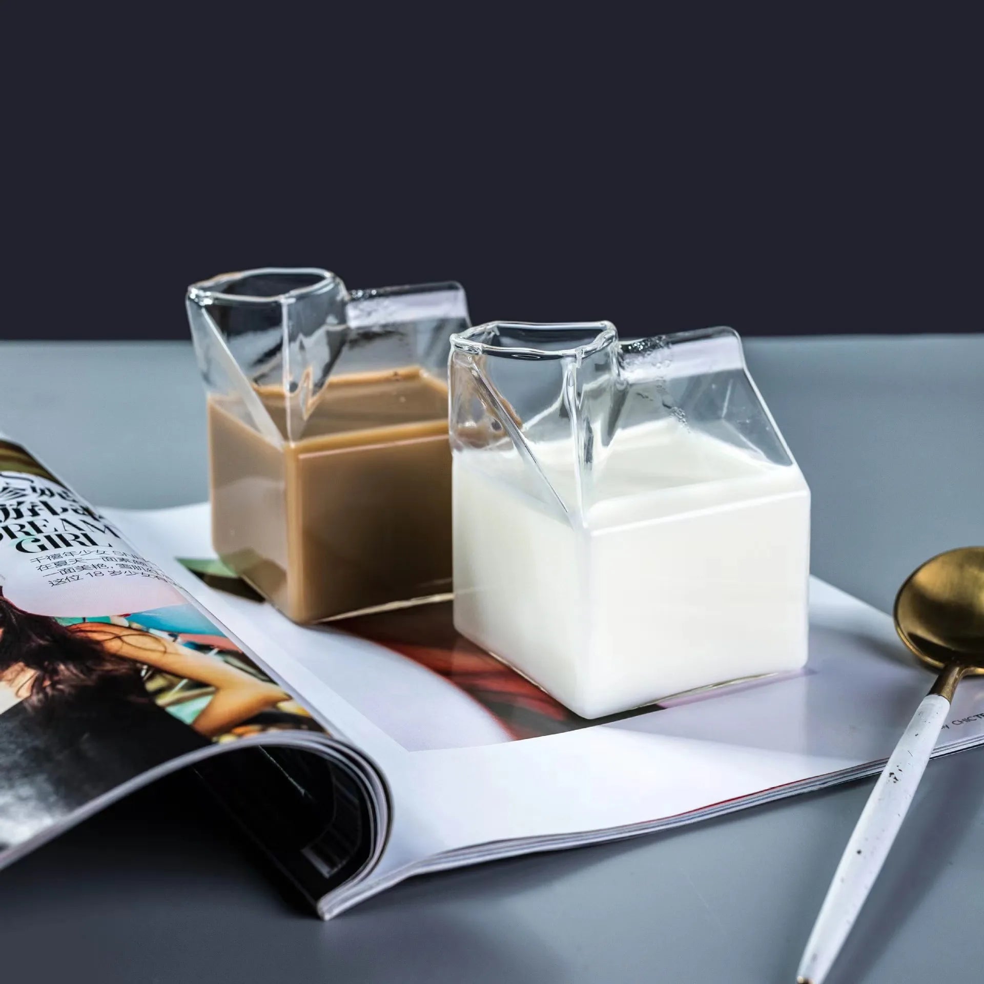 Reusable 350ml Clear Glass Milk Jug Bottle Durable Square Mini Carton Shaped Cups for Coffee Juice or Milk Cute Drinkware