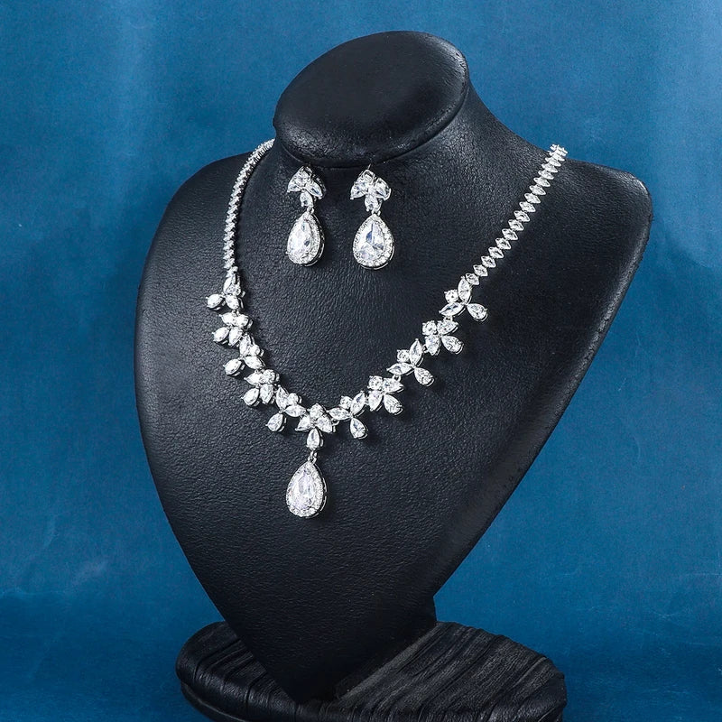 Weiman Classic Style CZ Crystal Bridal Jewelry Set Shiny Wedding Prom Party Anniversary Necklace Earrings Zircon Main Stone