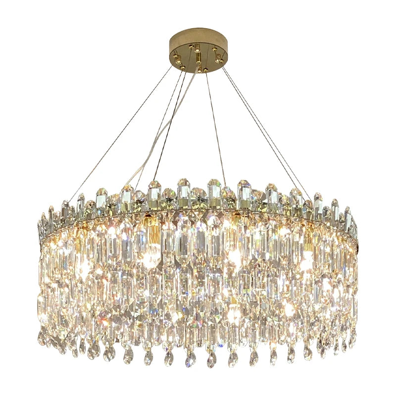Guzhen Stainless Steel Glass Pendant Light Living Room Round Nordic Modern Luxury Gold K9 Crystal Chandelier Doble Altura