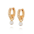 Gemnel 925 Sterling Silver Baroque Freshwater Pearl on a Twisted Rope Huggie Hoop Earring