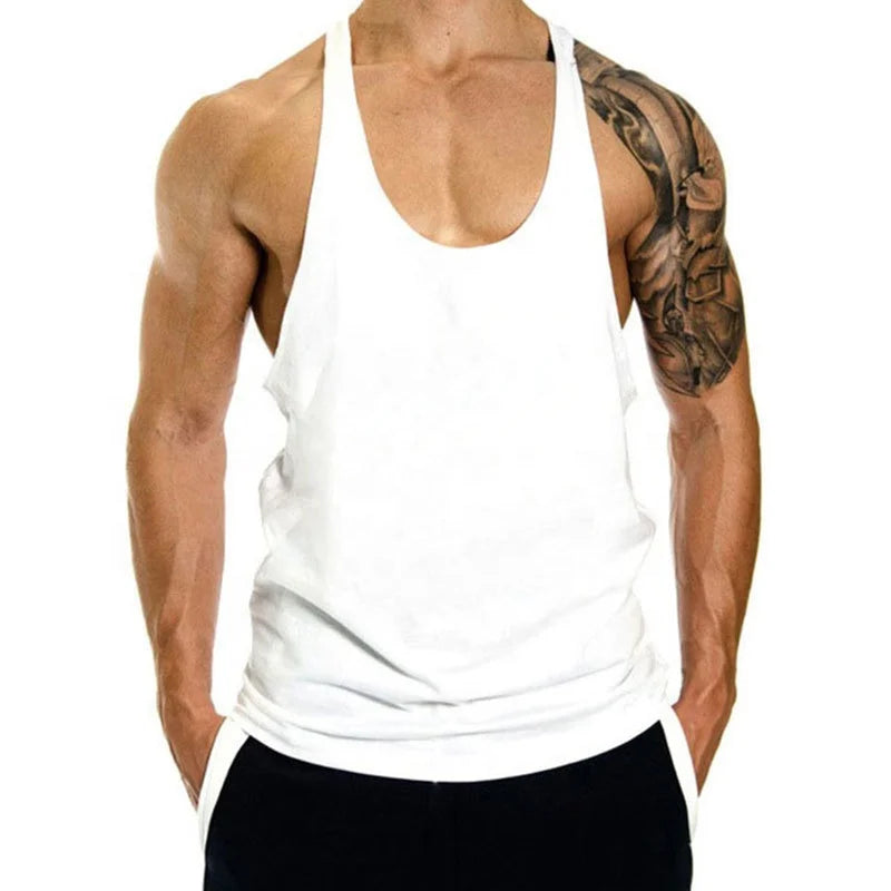 Gym Sports Wear for Men Muscle Training Brand Sleeveless T-Shirts Solid Color Fitness Suspender Vest Customization