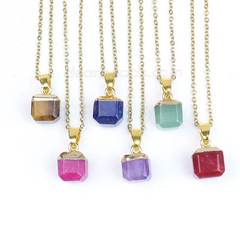 Cheap Natural Faceted Cube Stone Crystal Pendant Wholesale Square Gemstone Charm for Diy Jewelry Making 1cm 10mm