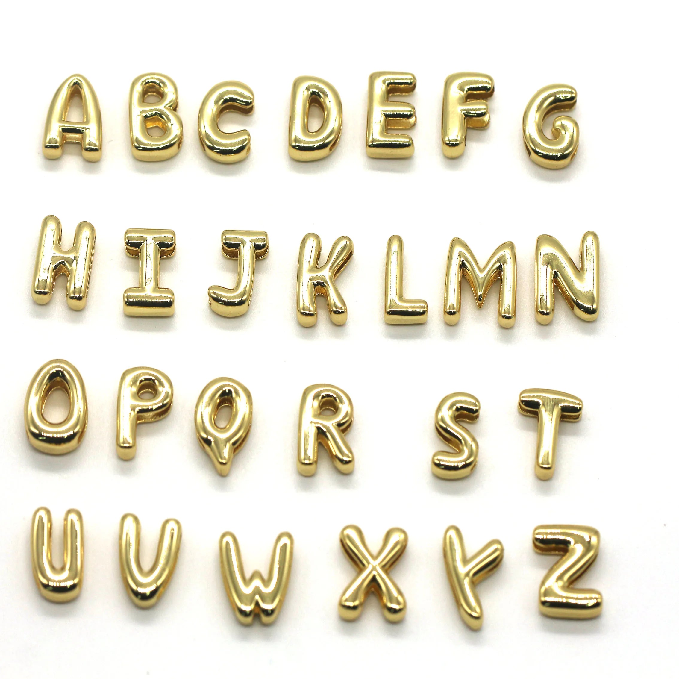 Wholesale Fashion Charms Letter Charms 18k Gold Plated 10*14mm A-Z Slide Letters Charms for Leather Bracelets Making