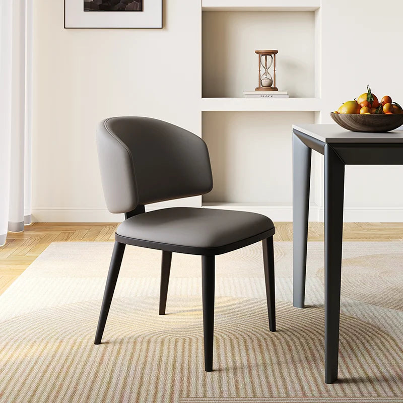 BST Modern Luxury Metal Dining Chair White Faux Leather Upholstered Ergonomic Backrest Minimalist Nordic Style for Home Cafe