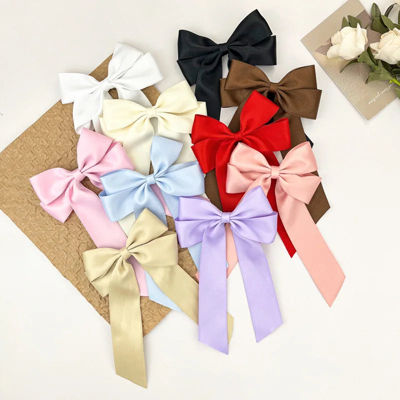 Custom Color Hot Sale Women Simple Design Fabric Headwear Solid Color Hair Bow Clip with Ribbon Daily Use