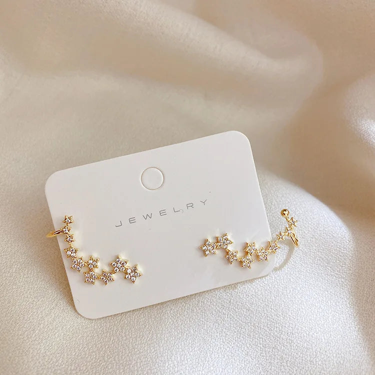 HOVANCI 4 No Pierced Ear Clip 18K Gold Plated Full Rhinestone Zircon Star Available Crystal Flower Cuff Earrings
