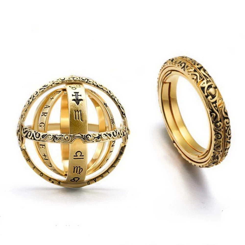 Vintage Astronomical Folding Ball Rings for Women Men Pendant for Necklace Creative Complex Rotating Cosmic Finger Ring Jewelry