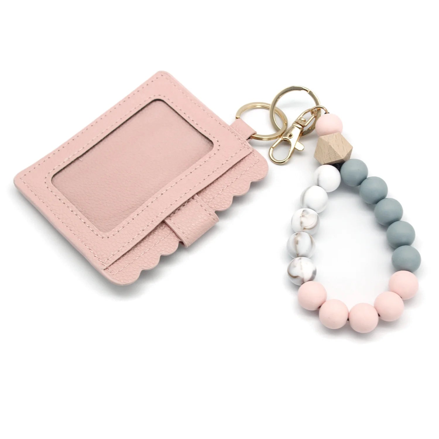 Wristlet Keychain Bracelet Holder Key Ring Silicone Car Wallet Bead Bangle With Card Leather Tassel for Women and Girls