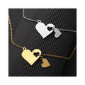 Cheap 18k Gold Plated Stainless Steel Creative Hollowed Out Peach Heart Engraved Couples Double Heart Pendant Necklace