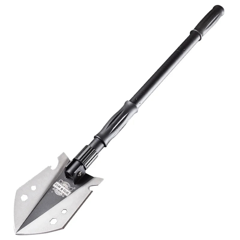 Heavy Duty Folding Emergency Shovel Stainless Steel Survival Entrenching Tool Multi-Function 16-in-1 Ergonomic Grip Black Car