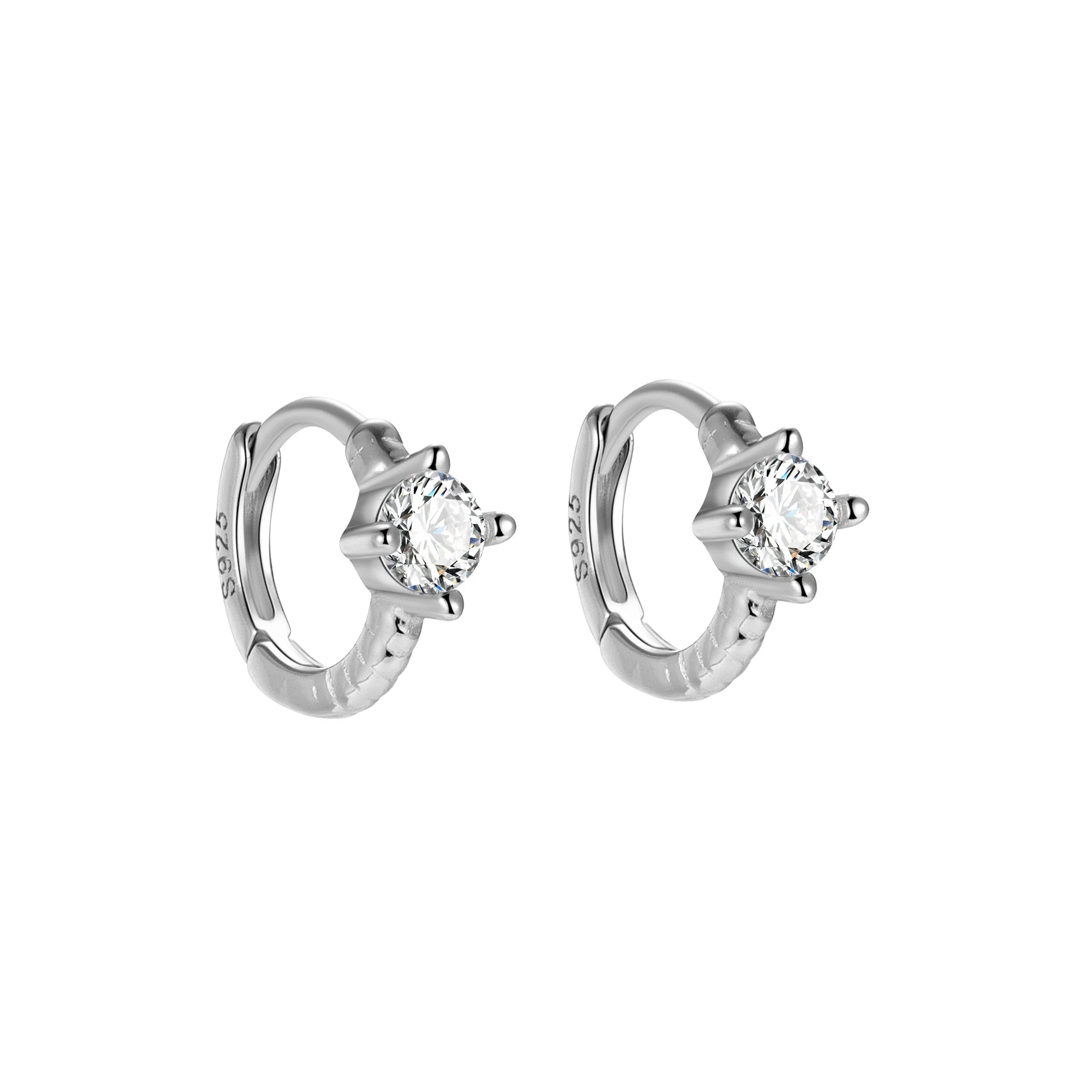 Vintage 925 Sterling Silver Rope Earrings Twisted Four Claw Single Small Diamond CZ Hoops for Women Fine Jewelry