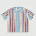 Custom Logo Men's Summer Short Sleeve Crochet Shirt Breathable Cotton Knitted Mesh Top Striped Pattern Casual Fashion Design