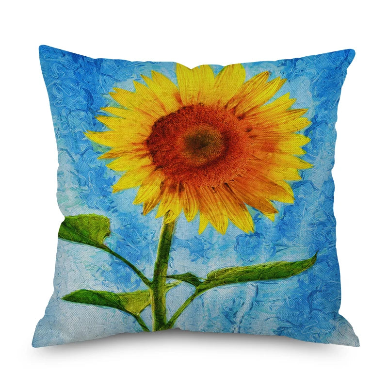 Geometric Pattern Pillow Case Cushion Cover Sunflower 45x45cm Linen Home Decor
