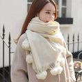 2023 Winter Warm Shawl Scarf Cashmere Feel Women Plain Fur Ball Scarf